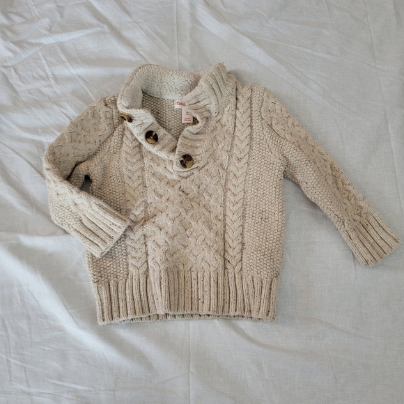 Cat & Jack Other - Cat & Jack khaki 1/4 button cable knit pullover sweater 2T